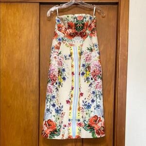 ASOS Cream Multicolor Floral Midi Strapless Feminine Zip Back Scuba Foamy Fabric